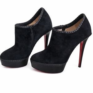 Christian Louboutin Black Suede Platform Ankle Booties with Red Soles
